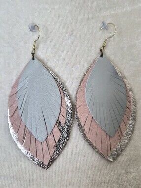 Noonday Collection Leather Feather Dangle Earrings Boho Festival Western Cowgirl
